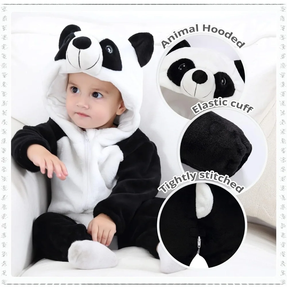 MICHLEY Unisex Panda Bear Costume Flannel Hooded Romper Cosplay Jumpsuit